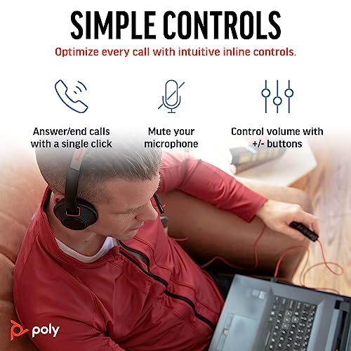 Poly Blackwire 5220 Wired Headset - Flexible Boom Mic - Noise Cancelling Headphones with Mic - USB-C, USB-A, 3.5mm - Ergonomic Over-Ear Design - Works with Microsoft Teams, Zoom - Work from Home - Image 4