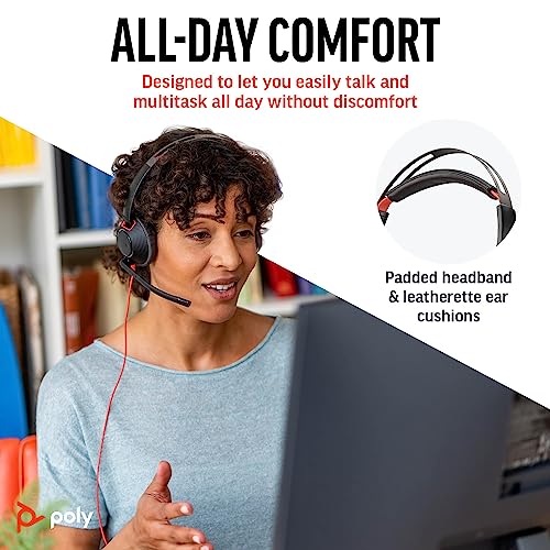 Poly Blackwire 5220 Wired Headset - Flexible Boom Mic - Noise Cancelling Headphones with Mic - USB-C, USB-A, 3.5mm - Ergonomic Over-Ear Design - Works with Microsoft Teams, Zoom - Work from Home - Image 5