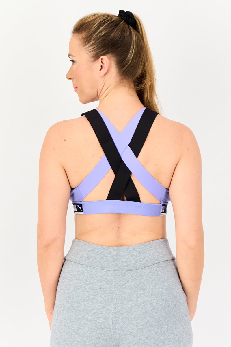 PUMA Women Padded Brand Logo Sports Bra, Purple - Image 3