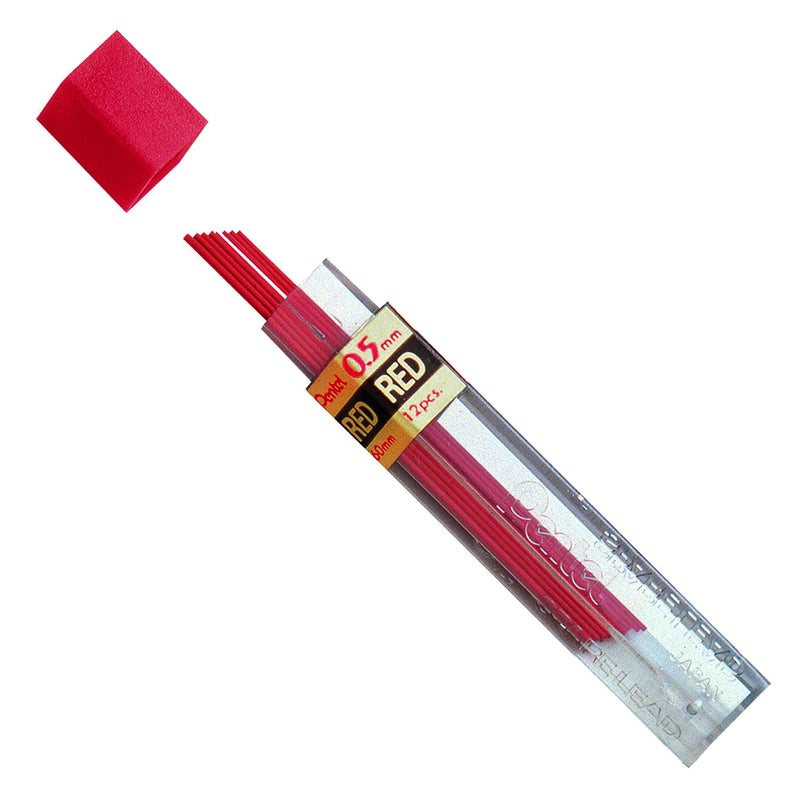 Pentel قلم رصاص بنتل 0.5 مم، أحمر، 12 قلم رصاص لكل أنبوب، علبة من 12 أنبوب (PPR-5) - Image 2