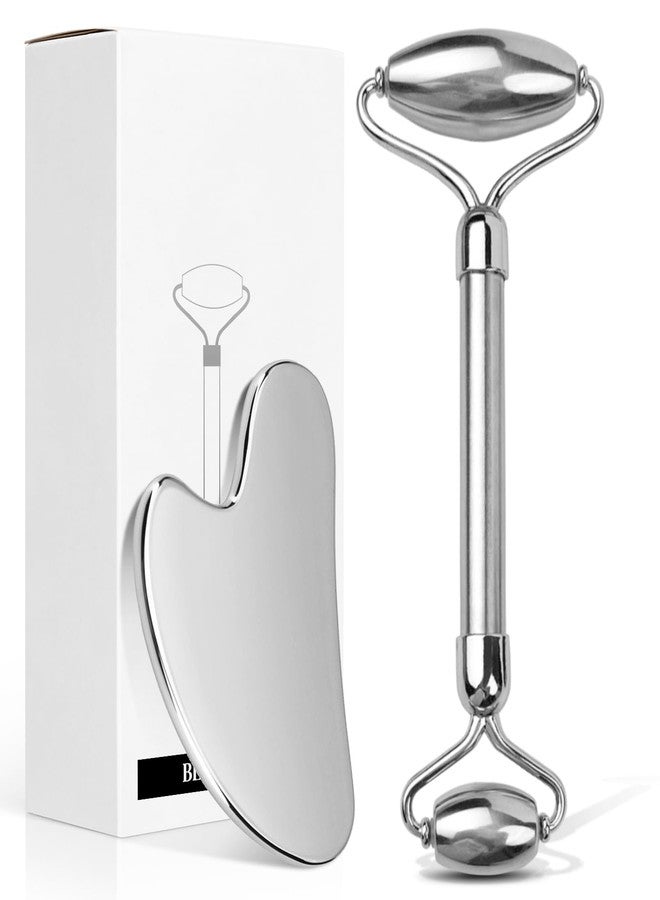 Aresvns Stainless Steel Facial Roller & Gua Sha - Metal Gua Sha, Gua Sha Facial Tools Stainless Steel, Face Body Treatment, Reduce Puffiness, Lymphatic Drainage, Facial Tension - Image 1