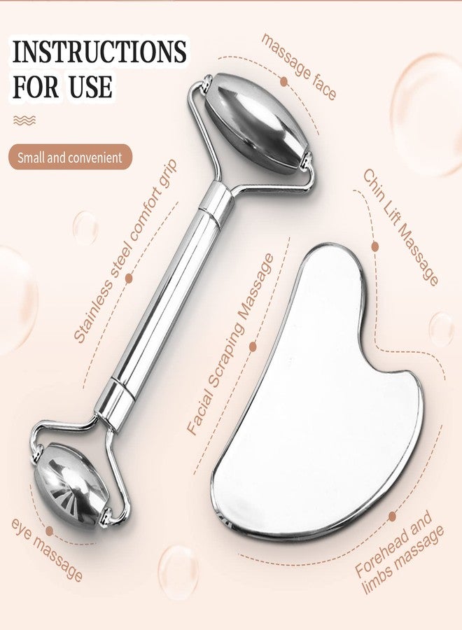 Aresvns Stainless Steel Facial Roller & Gua Sha - Metal Gua Sha, Gua Sha Facial Tools Stainless Steel, Face Body Treatment, Reduce Puffiness, Lymphatic Drainage, Facial Tension - Image 3