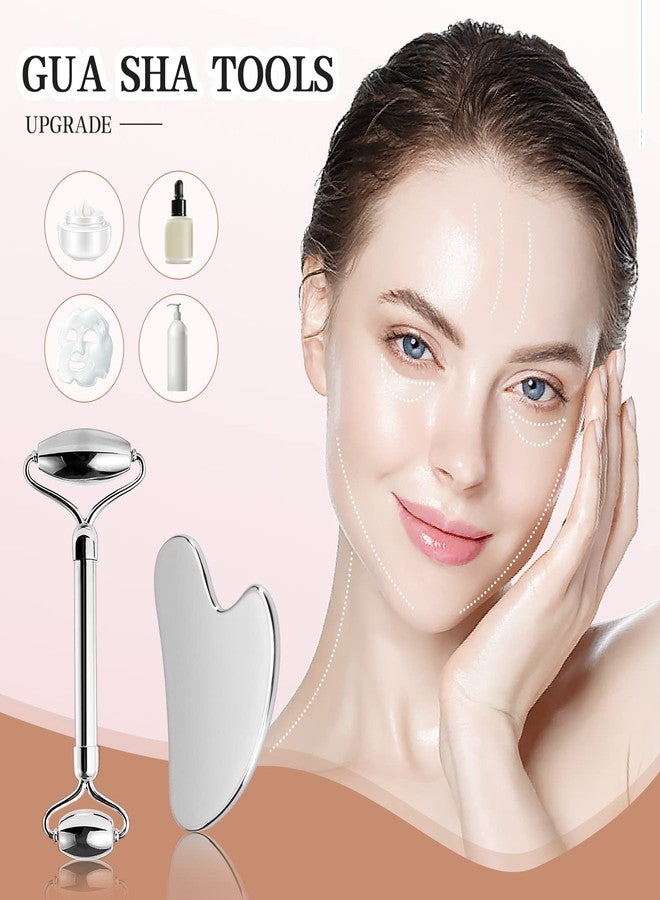 Aresvns Stainless Steel Facial Roller & Gua Sha - Metal Gua Sha, Gua Sha Facial Tools Stainless Steel, Face Body Treatment, Reduce Puffiness, Lymphatic Drainage, Facial Tension - Image 2