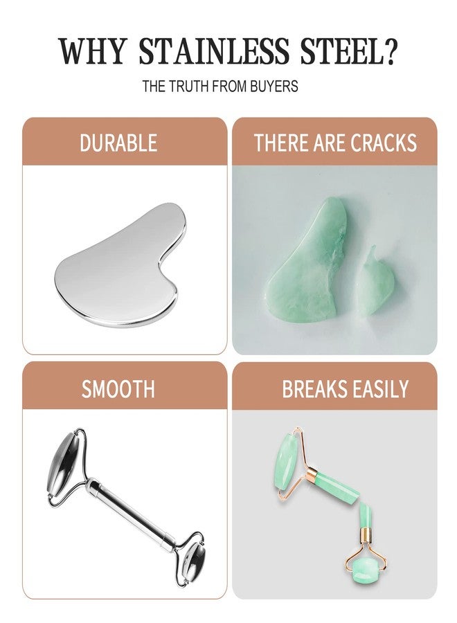 Aresvns Stainless Steel Facial Roller & Gua Sha - Metal Gua Sha, Gua Sha Facial Tools Stainless Steel, Face Body Treatment, Reduce Puffiness, Lymphatic Drainage, Facial Tension - Image 5