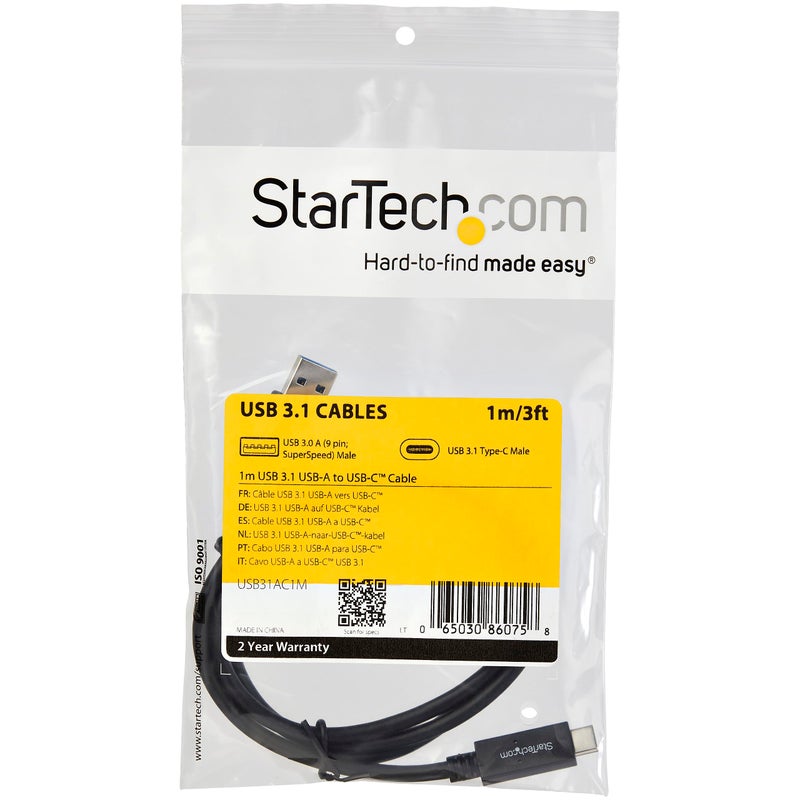 StarTech.com USB to USB C Cable - 3 ft / 1m - 10 Gbps - USB-C to USB-A - USB 2.0 Cable - USB Type C (USB31AC1M),Black - Image 5