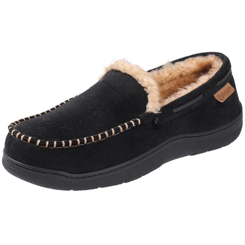 Zigzagger Men's Moccasin Slippers Memory Foam House Shoes, Indoor and Outdoor Warm Loafer Slippers, Black, 11 M US - Image 1
