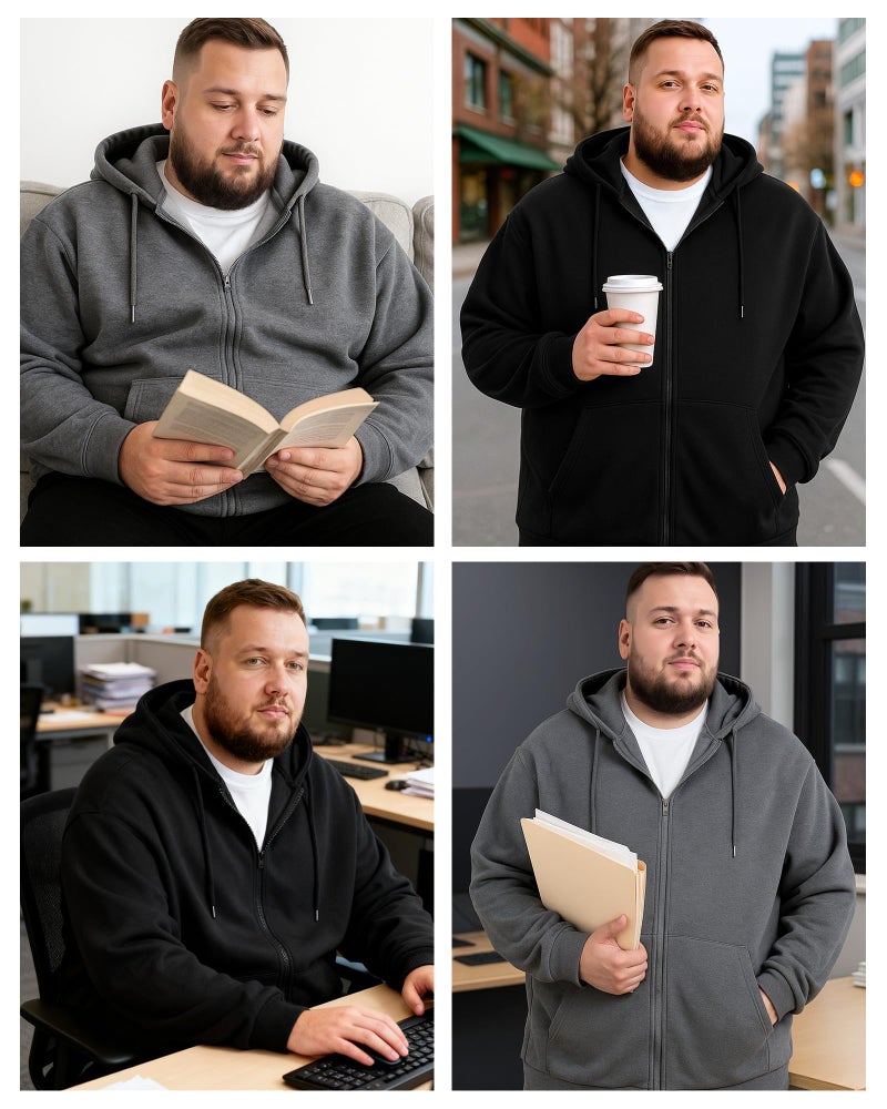 Chicingyou 2 Pcs Men's Big and Tall Lightweight Fleece Full-zip up Hoodie Jacket Loose Fit Sweatshirt Jacket with Pocket(2xl,Black,Gray) - Image 2