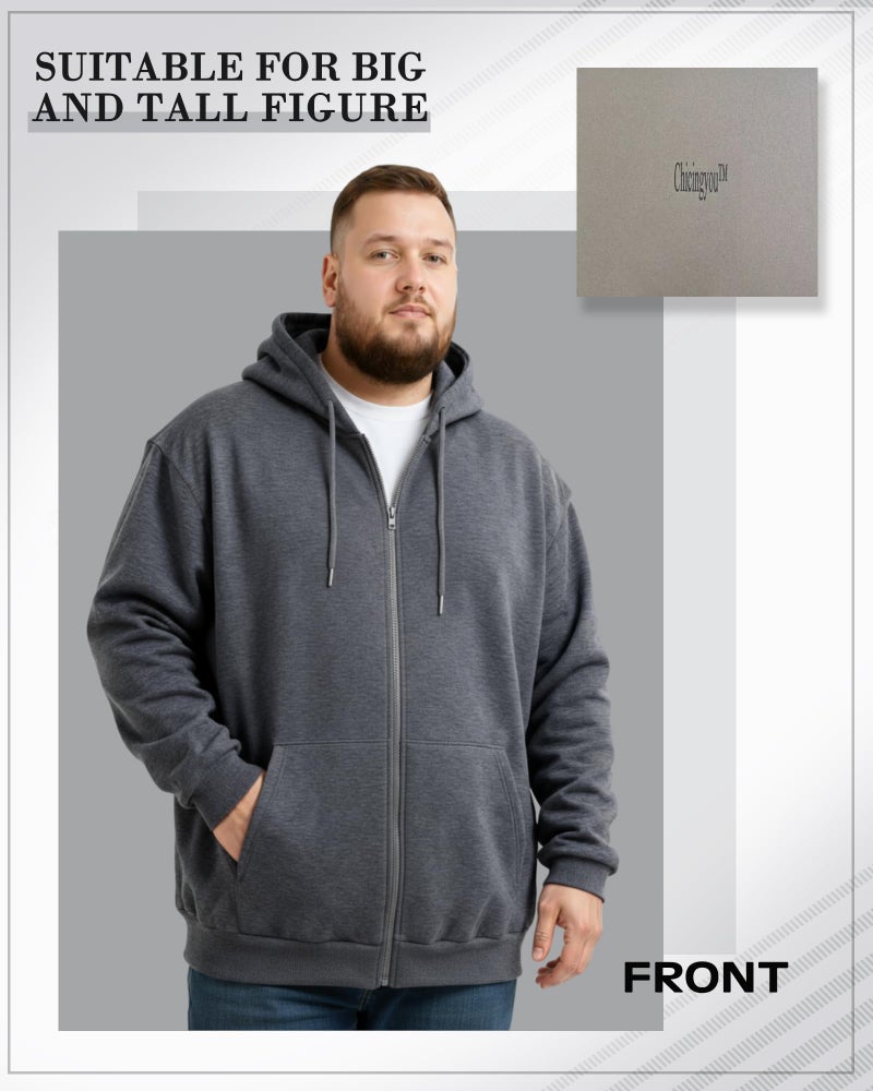 Chicingyou 2 Pcs Men's Big and Tall Lightweight Fleece Full-zip up Hoodie Jacket Loose Fit Sweatshirt Jacket with Pocket(2xl,Black,Gray) - Image 4