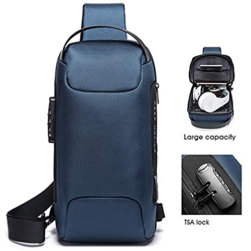 Red Lemon BANGE Anti-Theft Sling Bag for Men & Women, Water-Resistant Crossbody with USB Dual Charging, Code Lock, Hidden Pocket, Semi-Fixed Design, Lightweight, Fits 7inch iPad – Blue - Image 2