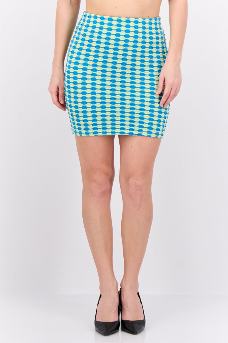 MANGO تنورة ميني منقوشة للنساء، تركواز كومبو - Image 1