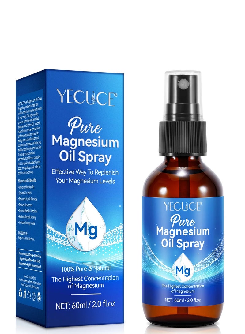 Yecuce 60ml Pure Magnesium Oil Spray Natural Body Oil Spray for Better Sleep Relief and Relaxation Relieve Muscle Tension Organic Magnesium Oil Spray for Feet Magnesium Spray - Image 1