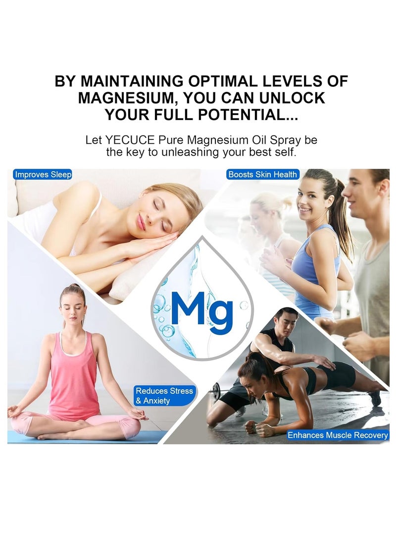 Yecuce 60ml Pure Magnesium Oil Spray Natural Body Oil Spray for Better Sleep Relief and Relaxation Relieve Muscle Tension Organic Magnesium Oil Spray for Feet Magnesium Spray - Image 3