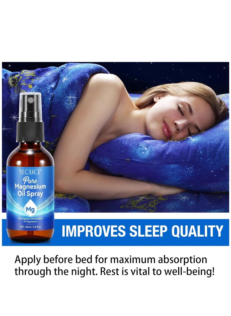 Yecuce 60ml Pure Magnesium Oil Spray Natural Body Oil Spray for Better Sleep Relief and Relaxation Relieve Muscle Tension Organic Magnesium Oil Spray for Feet Magnesium Spray - Image 2