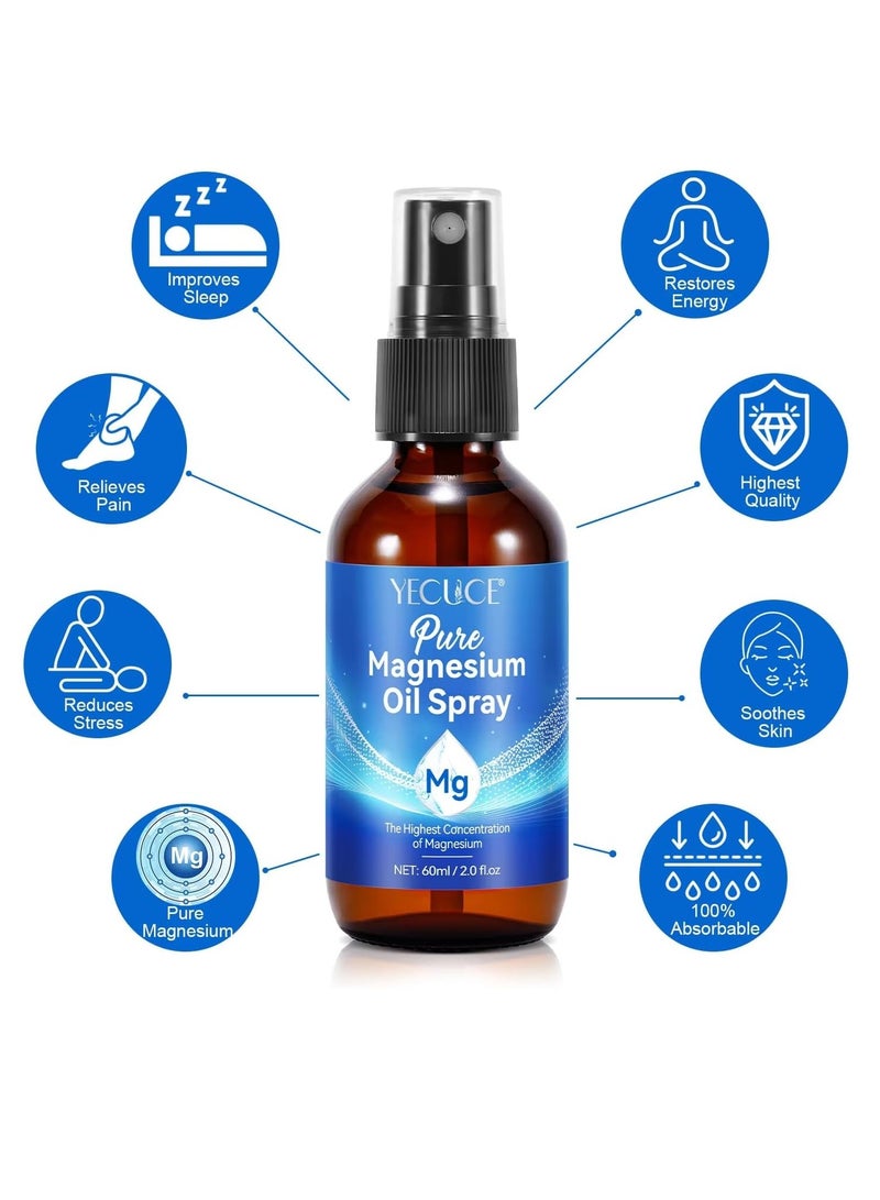 Yecuce 60ml Pure Magnesium Oil Spray Natural Body Oil Spray for Better Sleep Relief and Relaxation Relieve Muscle Tension Organic Magnesium Oil Spray for Feet Magnesium Spray - Image 4