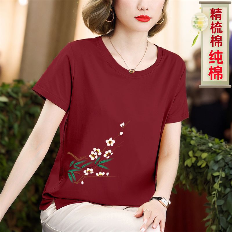 Mom''s Summer Cotton Short-Sleeve Top for Women, Large Size, Loose Fit, Middle-Aged Style, Chinese Style Half-Sleeve T-Shirt for Women - Image 4