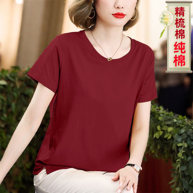 Mom''s Summer Cotton Short-Sleeve Top for Women, Large Size, Loose Fit, Middle-Aged Style, Chinese Style Half-Sleeve T-Shirt for Women - Image 1