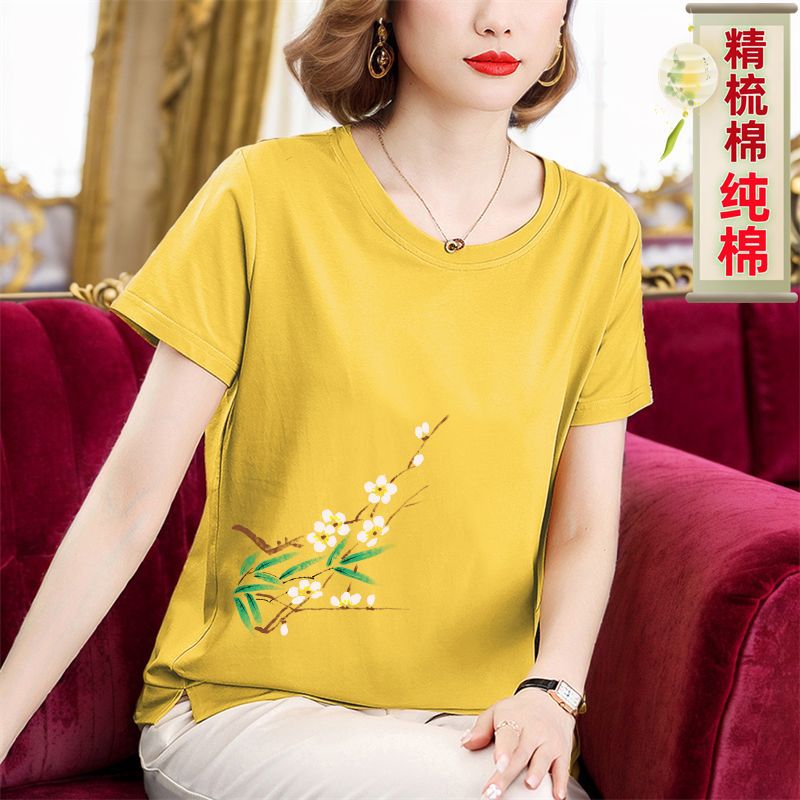 Mom''s Summer Cotton Short-Sleeve Top for Women, Large Size, Loose Fit, Middle-Aged Style, Chinese Style Half-Sleeve T-Shirt for Women - Image 5