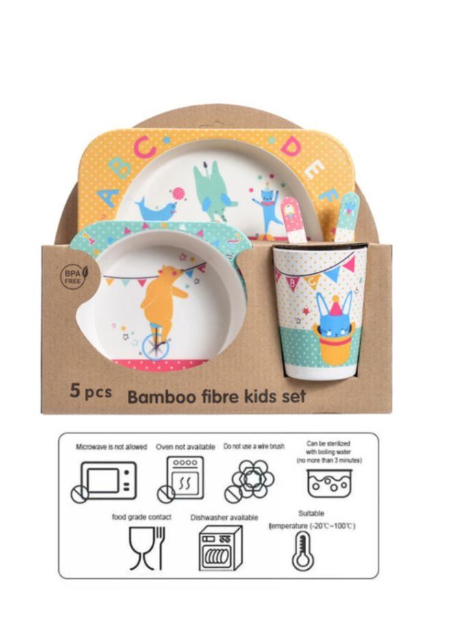 Eco-Friendly Bamboo Fiber 5pcs Dinnerware Set - Creative Cartoon Cutlery Set for Kids - Perfect Baby Feeding Solution,Circus - Image 2