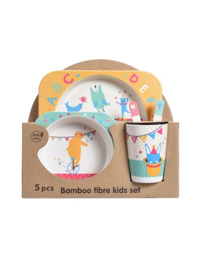 Eco-Friendly Bamboo Fiber 5pcs Dinnerware Set - Creative Cartoon Cutlery Set for Kids - Perfect Baby Feeding Solution,Circus - Image 1