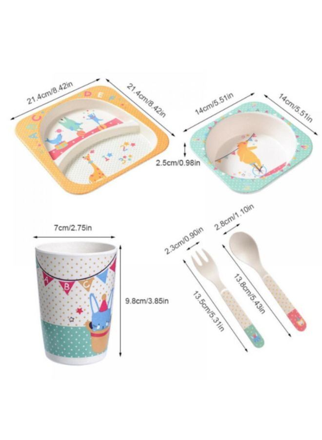 Eco-Friendly Bamboo Fiber 5pcs Dinnerware Set - Creative Cartoon Cutlery Set for Kids - Perfect Baby Feeding Solution,Circus - Image 4