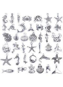 BronaGrand BronaGrand 40 Pieces Mixed Antique Silver DIY Ocean Fish & Sea Creatures Charms Pendants for Making Bracelet and Necklace  - Image 1