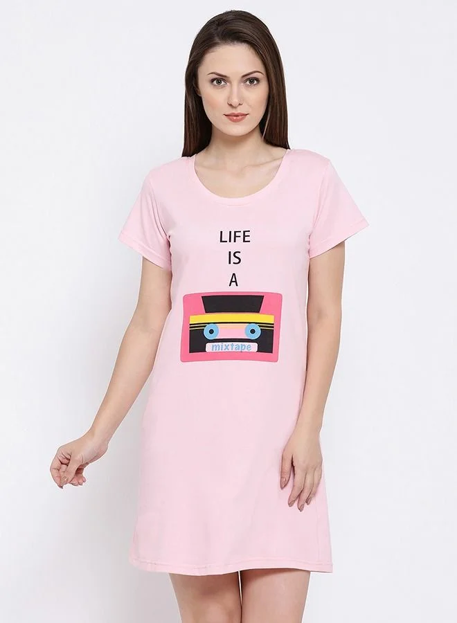 كلوفيا Clovia Chest Print Short Night Dress - Cotton Rich