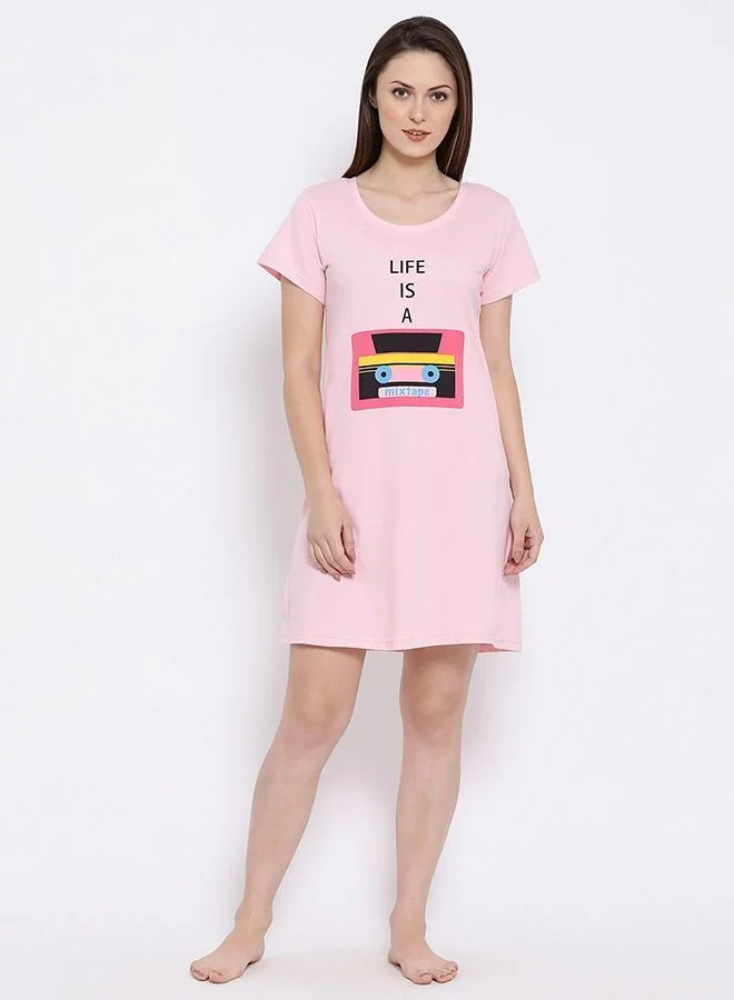 كلوفيا Clovia Chest Print Short Night Dress - Cotton Rich