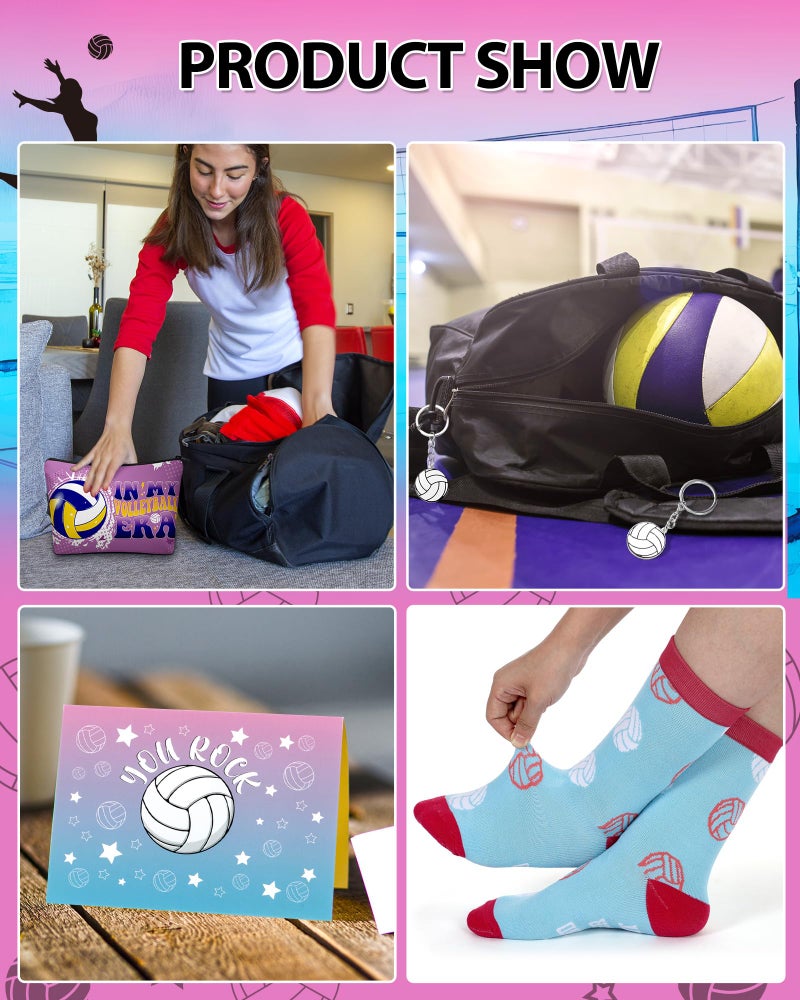 Croloose 48 Pcs Volleyball Team Gifts for Women Teen Girls Senior Night Funny Makeup Bags Novelty Crew Socks Keychians Cards for Volleyball Lovers Team Players - Image 2
