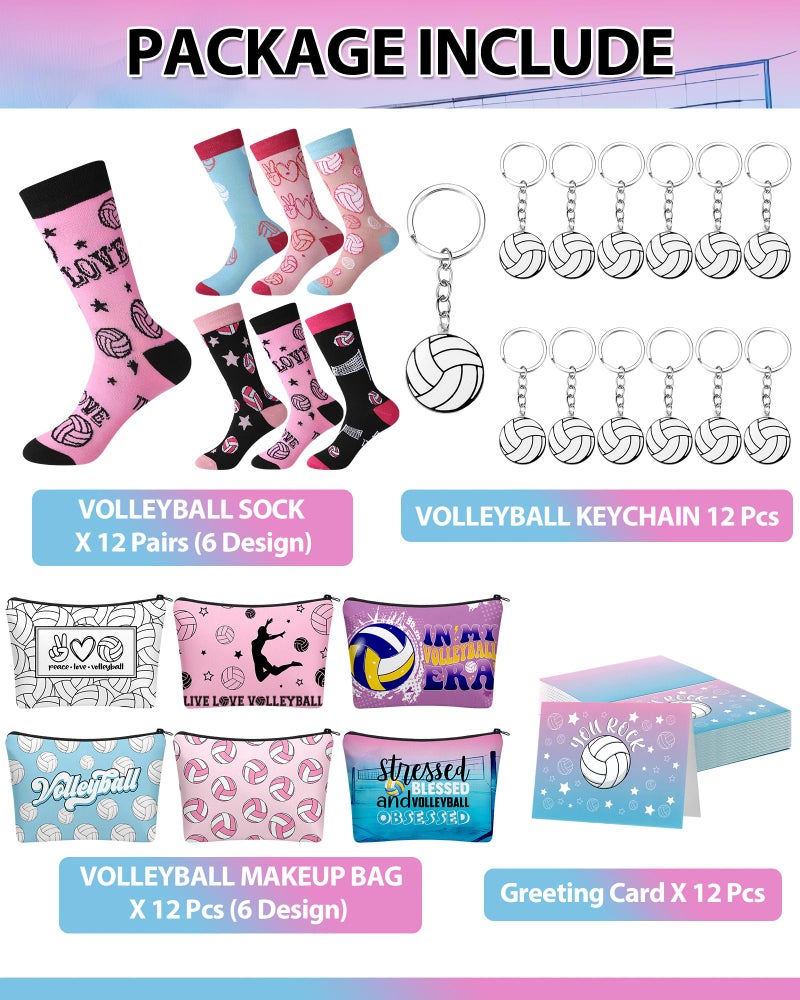 Croloose 48 Pcs Volleyball Team Gifts for Women Teen Girls Senior Night Funny Makeup Bags Novelty Crew Socks Keychians Cards for Volleyball Lovers Team Players - Image 3