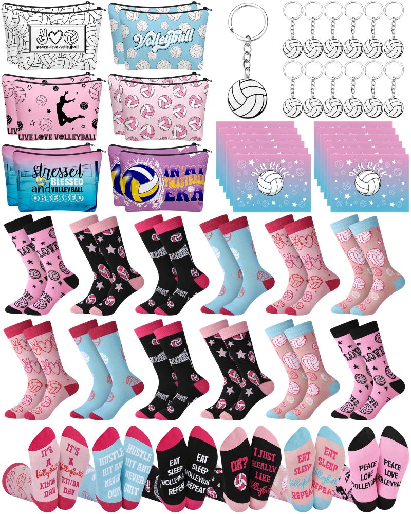 Croloose 48 Pcs Volleyball Team Gifts for Women Teen Girls Senior Night Funny Makeup Bags Novelty Crew Socks Keychians Cards for Volleyball Lovers Team Players - Image 1