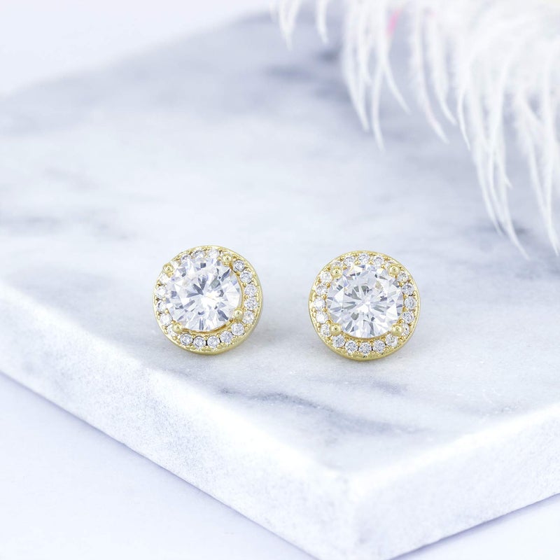 YOQUCOL Bright 8MM Cubic Zirconia Crystal Clip On Stud Earrings Round Golden Non Pierced Earrings For Women - Image 5