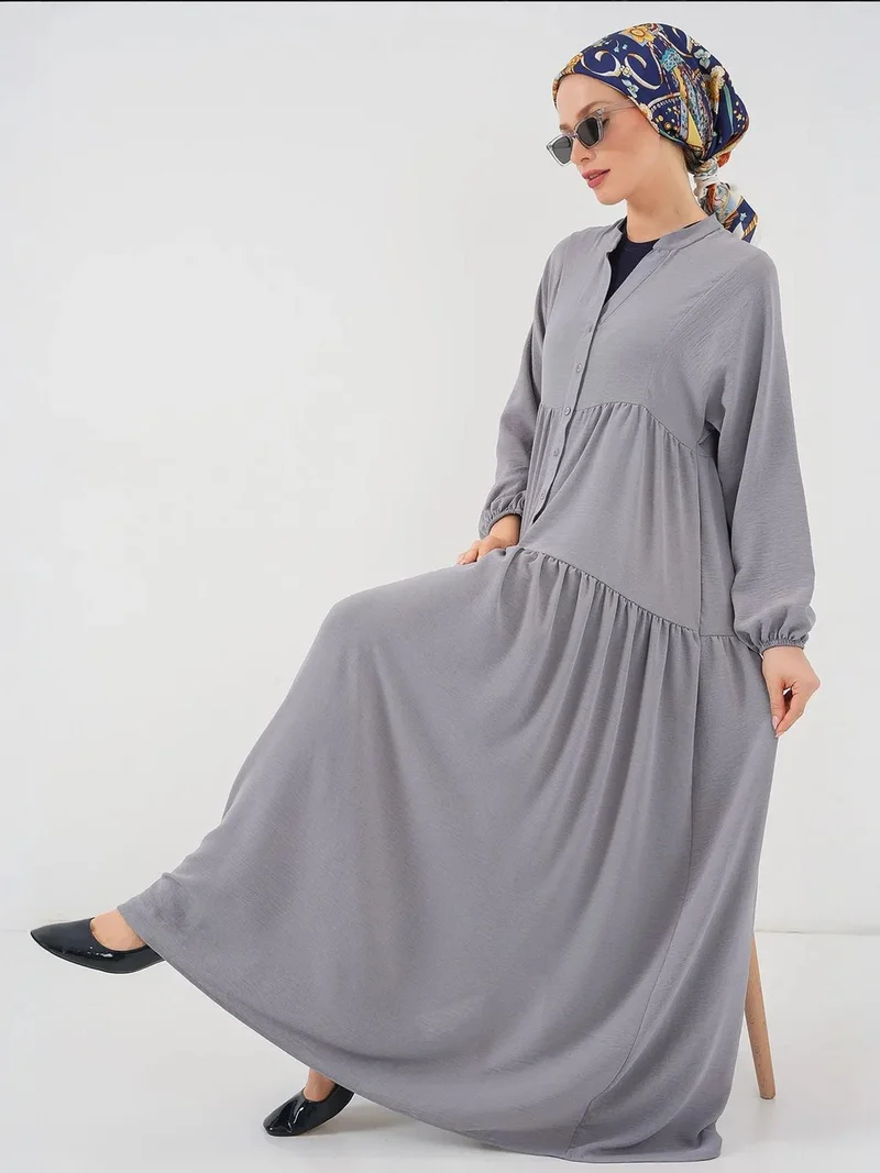 BIG DART BDART V-Neck Button Closure Relaxed Fit Maxi Dress