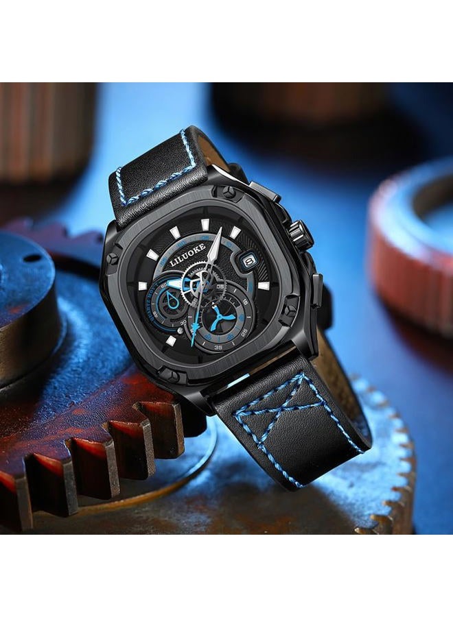LILUOKE Luxury Men's Watch Dial Design, Stainless Steel or Rubber Strap, Luminous Hands, Waterproof Tactical Timepiece, Bold Style, DT-LK9007G-01 - Image 3