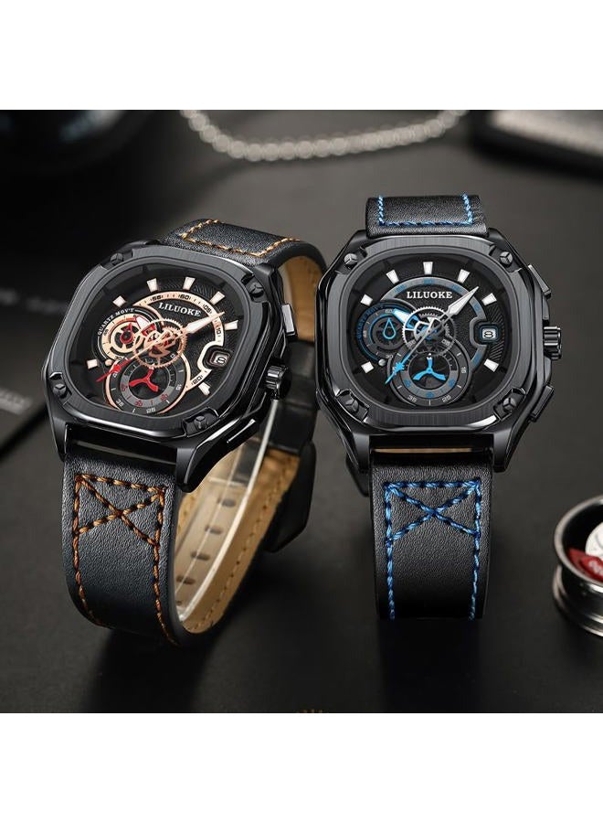 LILUOKE Luxury Men's Watch Dial Design, Stainless Steel or Rubber Strap, Luminous Hands, Waterproof Tactical Timepiece, Bold Style, DT-LK9007G-01 - Image 4