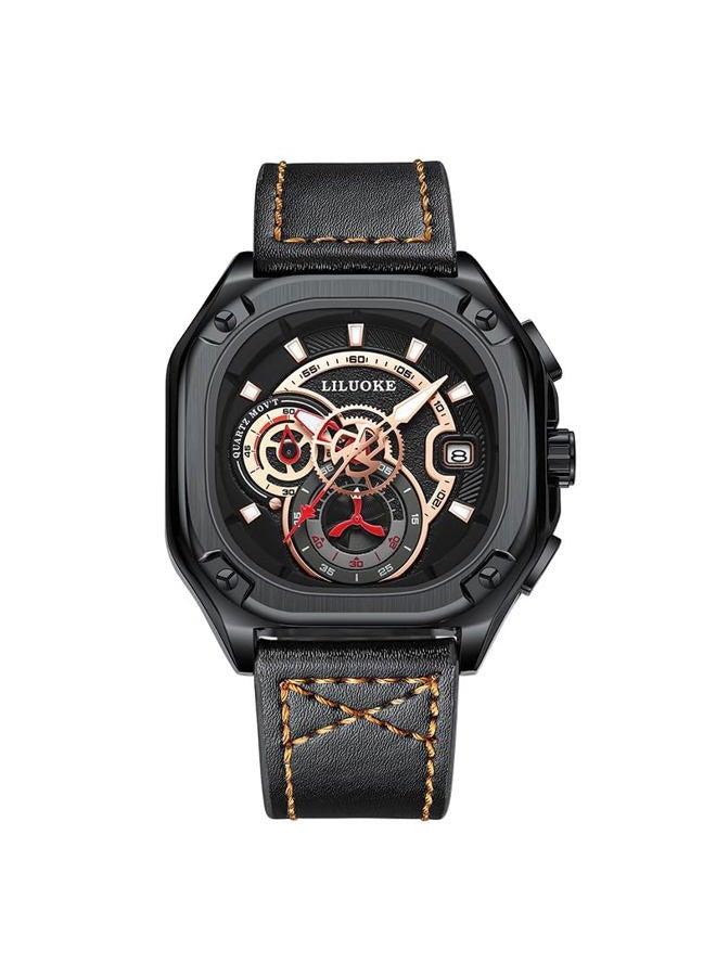 LILUOKE Luxury Men's Watch Dial Design, Stainless Steel or Rubber Strap, Luminous Hands, Waterproof Tactical Timepiece, Bold Style, DT-LK9007G-01 - Image 1
