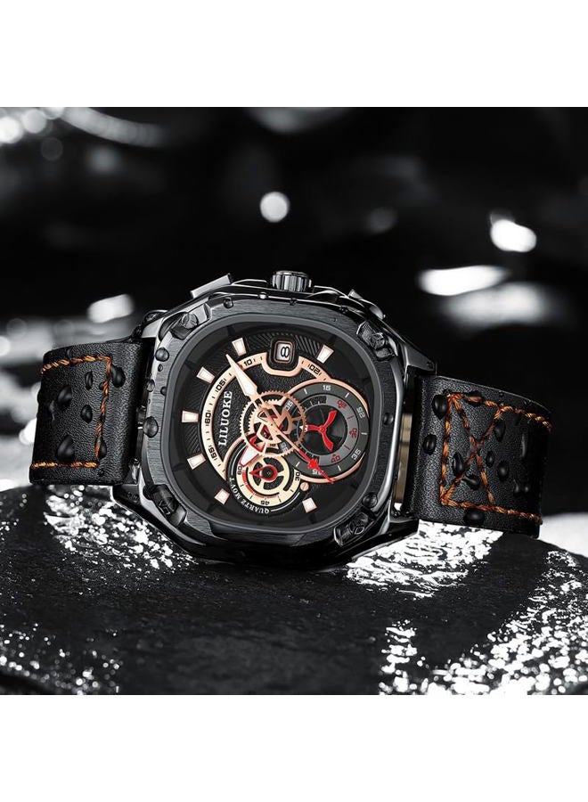 LILUOKE Luxury Men's Watch Dial Design, Stainless Steel or Rubber Strap, Luminous Hands, Waterproof Tactical Timepiece, Bold Style, DT-LK9007G-01 - Image 5