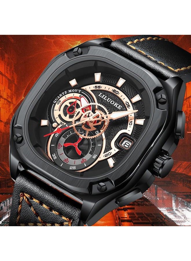 LILUOKE Luxury Men's Watch Dial Design, Stainless Steel or Rubber Strap, Luminous Hands, Waterproof Tactical Timepiece, Bold Style, DT-LK9007G-01 - Image 2