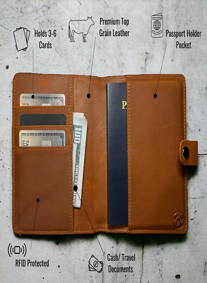 Lumberjack Plaid Genuine Leather AirTag and Moto Tag Passport Holder and Wallet for Men and Women RFID Blocking for Secure Traveling and Documentation Organizer (Brown) - Image 2