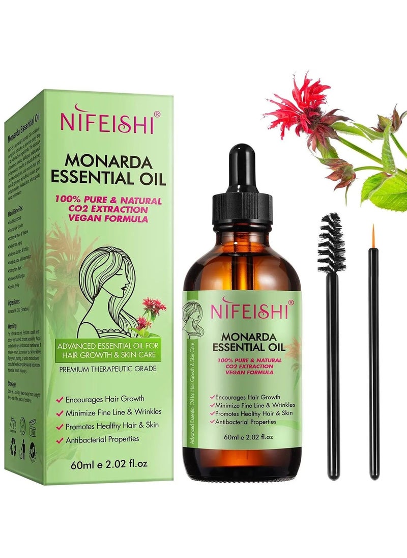 NIFEISHI - 60ml Monarda Essential Oil for Hair Growth Hair Growth and Skin Reduce Fine Lines and Wrinkles Hair Eyelash Eyebrow Growth and Antibacterial Pure Natural Co2 Extraction Monarda Hair Oil Skin Care Oil - Image 1
