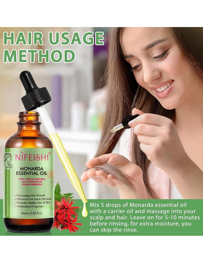 NIFEISHI - 60ml Monarda Essential Oil for Hair Growth Hair Growth and Skin Reduce Fine Lines and Wrinkles Hair Eyelash Eyebrow Growth and Antibacterial Pure Natural Co2 Extraction Monarda Hair Oil Skin Care Oil - Image 1