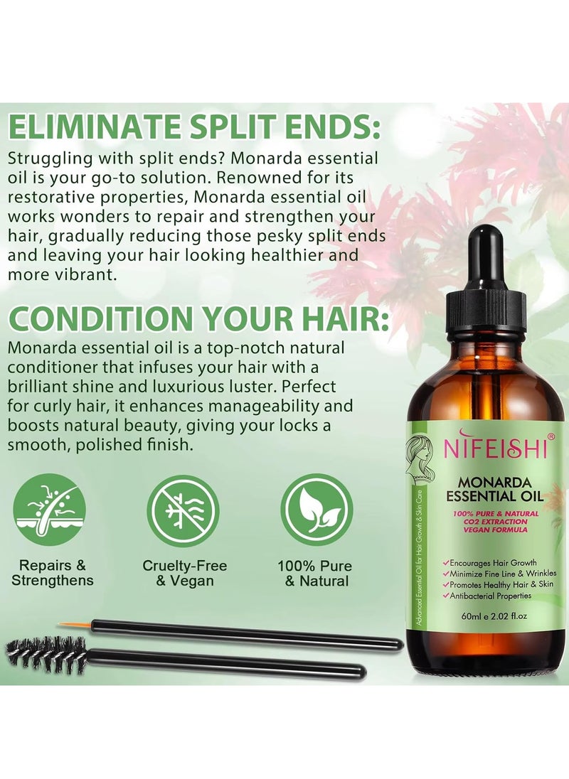 NIFEISHI - 60ml Monarda Essential Oil for Hair Growth Hair Growth and Skin Reduce Fine Lines and Wrinkles Hair Eyelash Eyebrow Growth and Antibacterial Pure Natural Co2 Extraction Monarda Hair Oil Skin Care Oil - Image 1