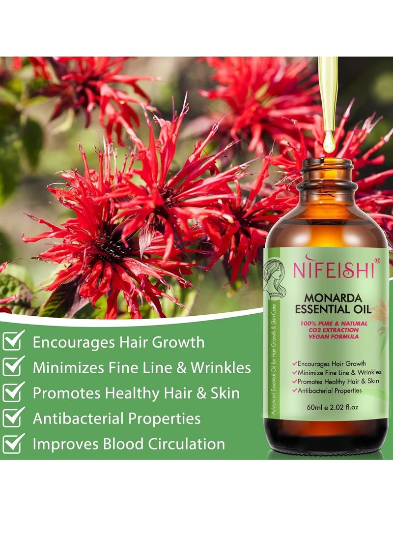 NIFEISHI - 60ml Monarda Essential Oil for Hair Growth Hair Growth and Skin Reduce Fine Lines and Wrinkles Hair Eyelash Eyebrow Growth and Antibacterial Pure Natural Co2 Extraction Monarda Hair Oil Skin Care Oil - Image 1