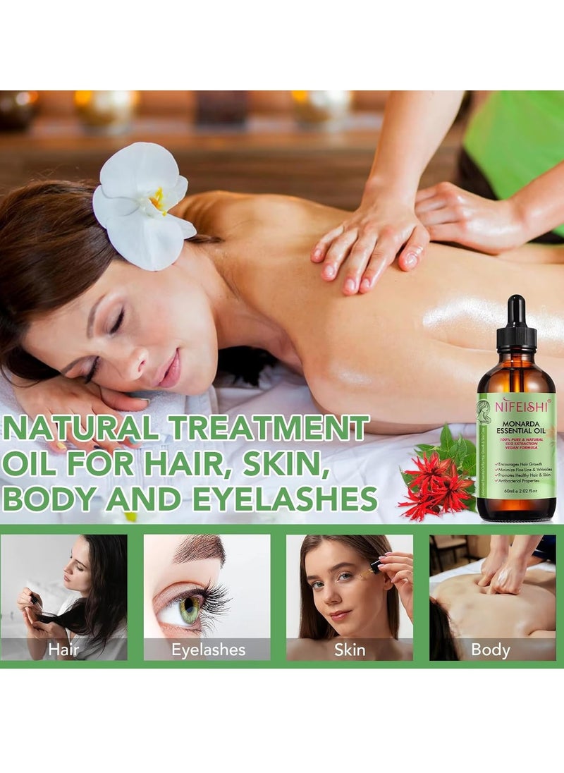 NIFEISHI - 60ml Monarda Essential Oil for Hair Growth Hair Growth and Skin Reduce Fine Lines and Wrinkles Hair Eyelash Eyebrow Growth and Antibacterial Pure Natural Co2 Extraction Monarda Hair Oil Skin Care Oil - Image 1