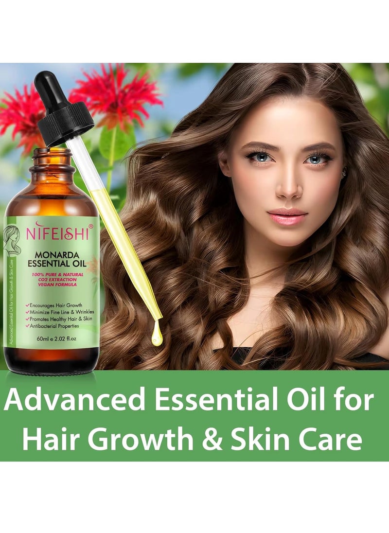 NIFEISHI - 60ml Monarda Essential Oil for Hair Growth Hair Growth and Skin Reduce Fine Lines and Wrinkles Hair Eyelash Eyebrow Growth and Antibacterial Pure Natural Co2 Extraction Monarda Hair Oil Skin Care Oil - Image 1