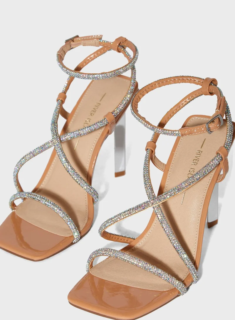 RIVER ISLAND Embel Metal Heel Barely There Sandals