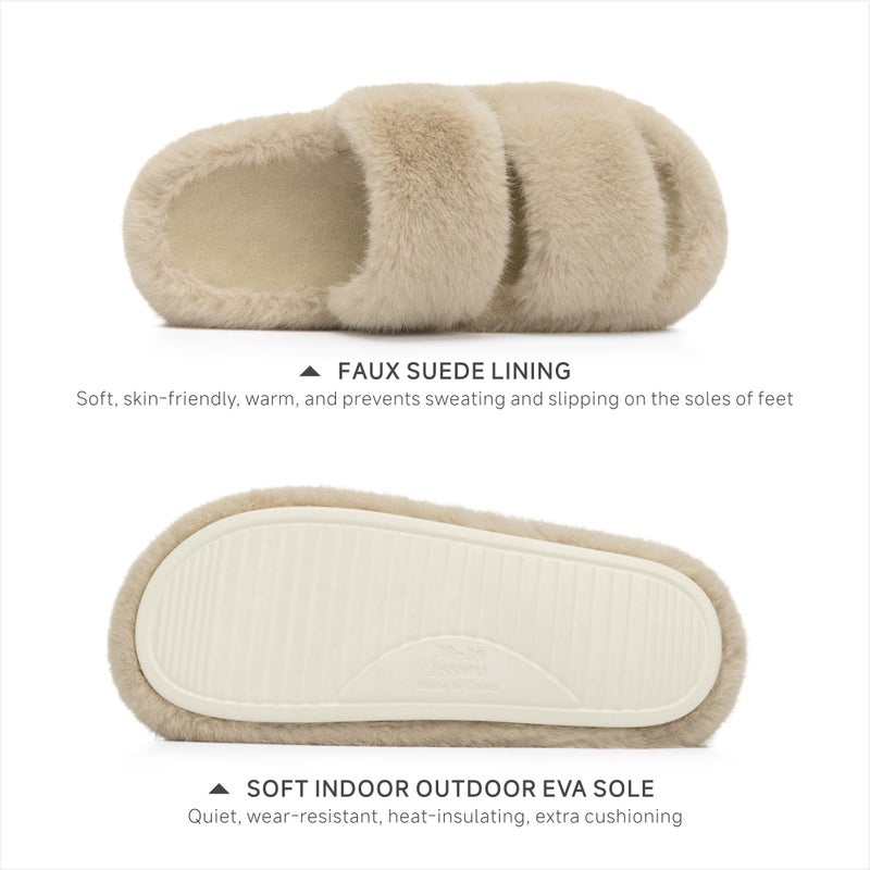Chantomoo Women's Slippers Memory Foam Slippers for Women Fuzzy Comfy Faux Fur House Furry Indoor Open Two Bands Gift Slippers CamelSize 7 8 6.5 - Image 3