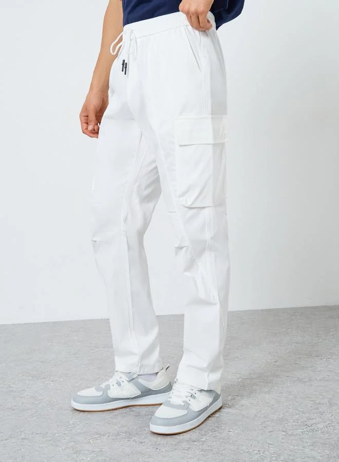 Take Two Men White Cargo Pants with Drawstring