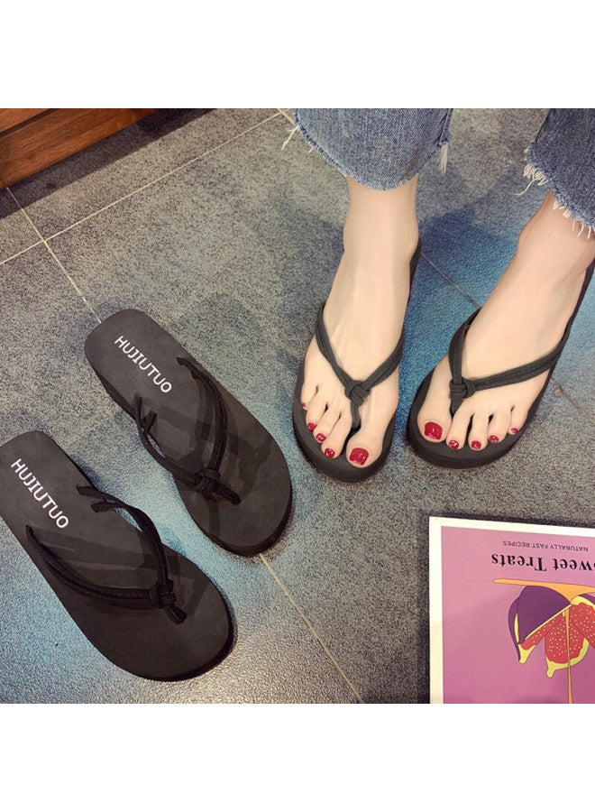 Footoppo Women's High Heel Flip Flops Summer Thick Sole Slip-resistant Beach Sandals - Image 2