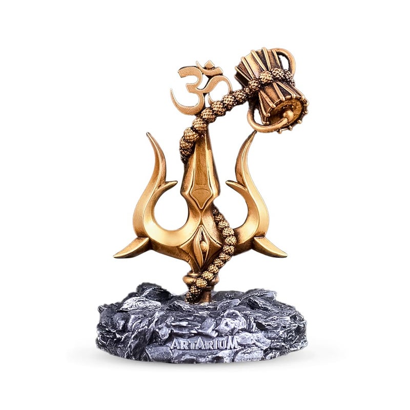Artarium Trishul with Damru Traditional Trishul Damru Shiva Trishul Idol Decorative Showpiece for Car Dashboard Home Decor Pooja Room Trishul with Damru Black Base 39 Inch - Image 1