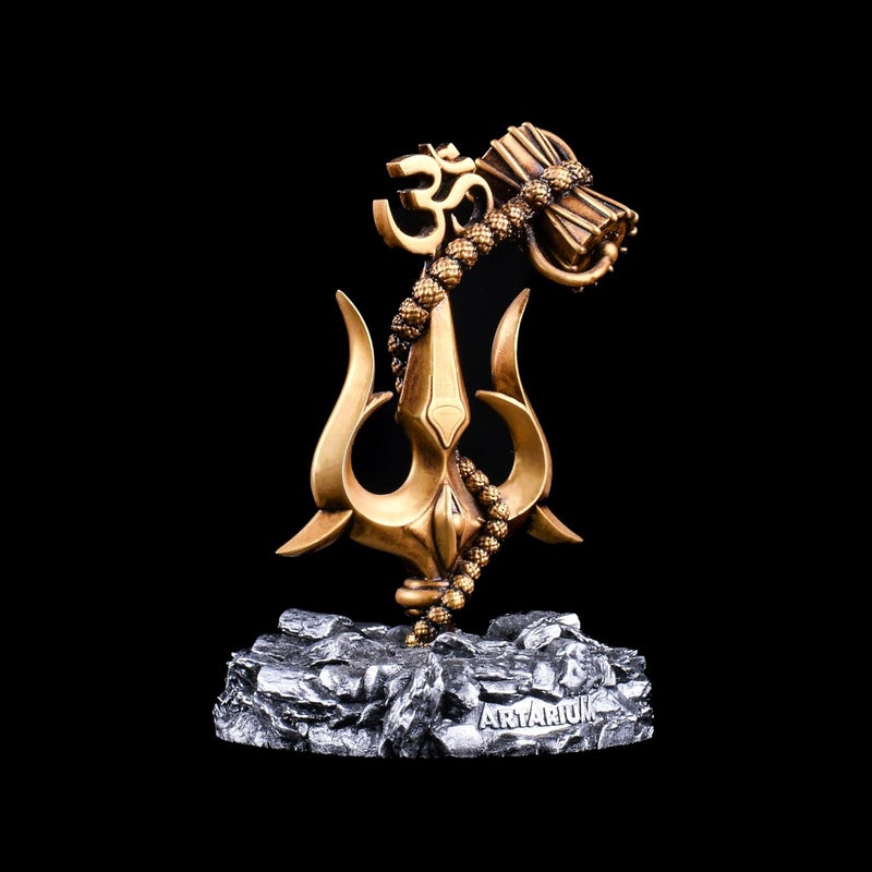 Artarium Trishul with Damru Traditional Trishul Damru Shiva Trishul Idol Decorative Showpiece for Car Dashboard Home Decor Pooja Room Trishul with Damru Black Base 39 Inch - Image 5